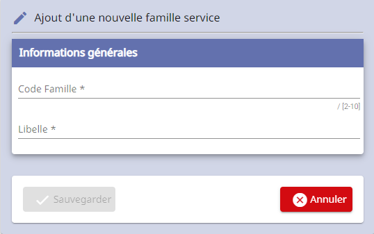 Ecran familles de services